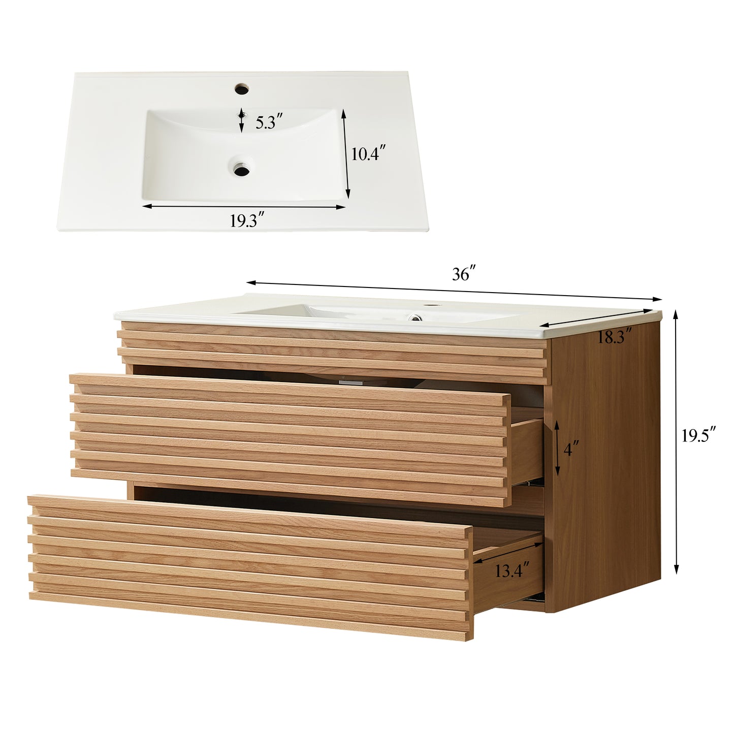 36" Wall-Mounted Bathroom Vanity – Silk Mist Oak