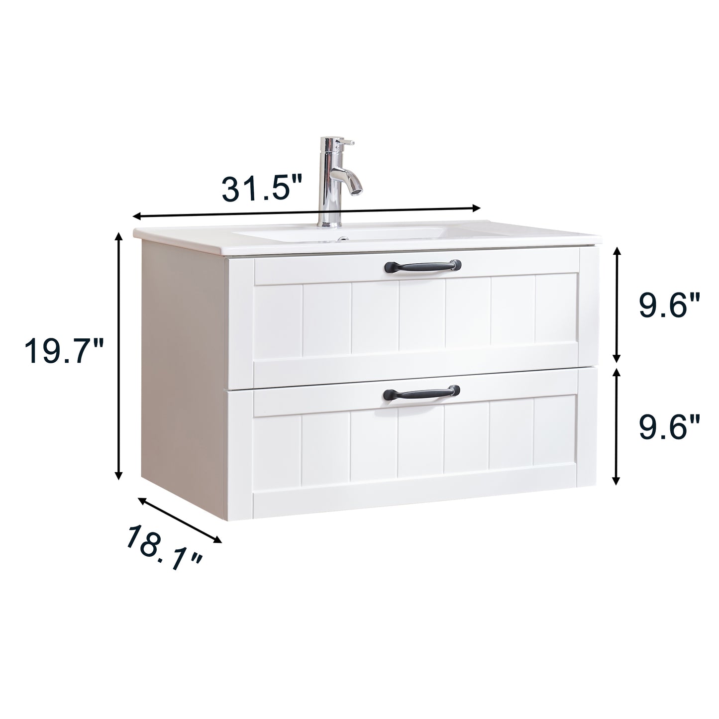 32" Wall-Mounted Bathroom Vanity – White