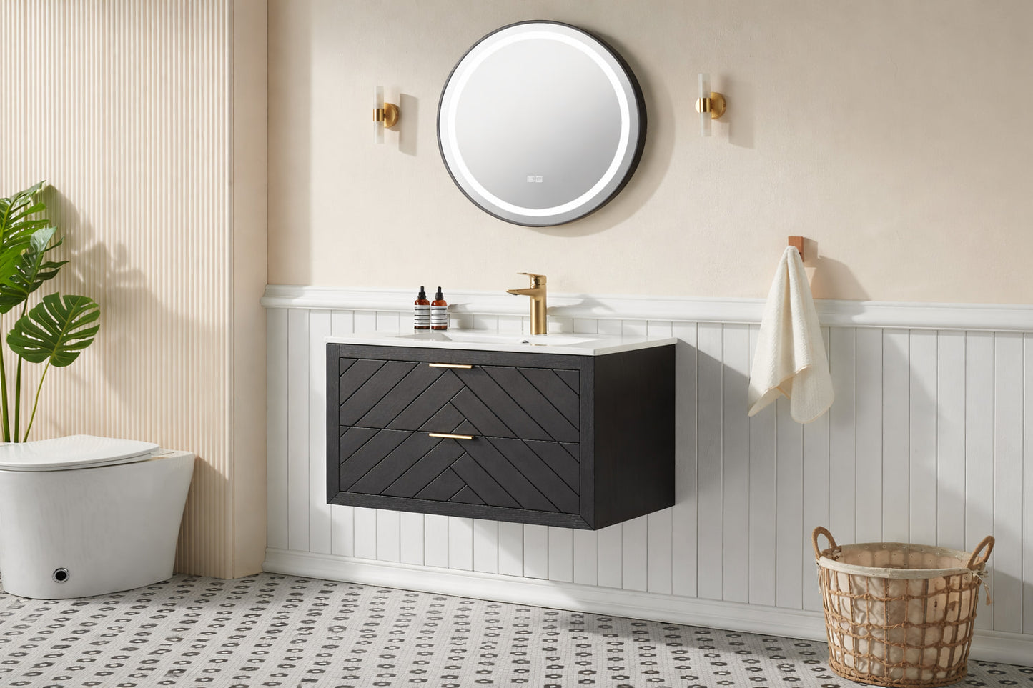 30" Wall-Mounted Bathroom Vanity – Black Textured Finish