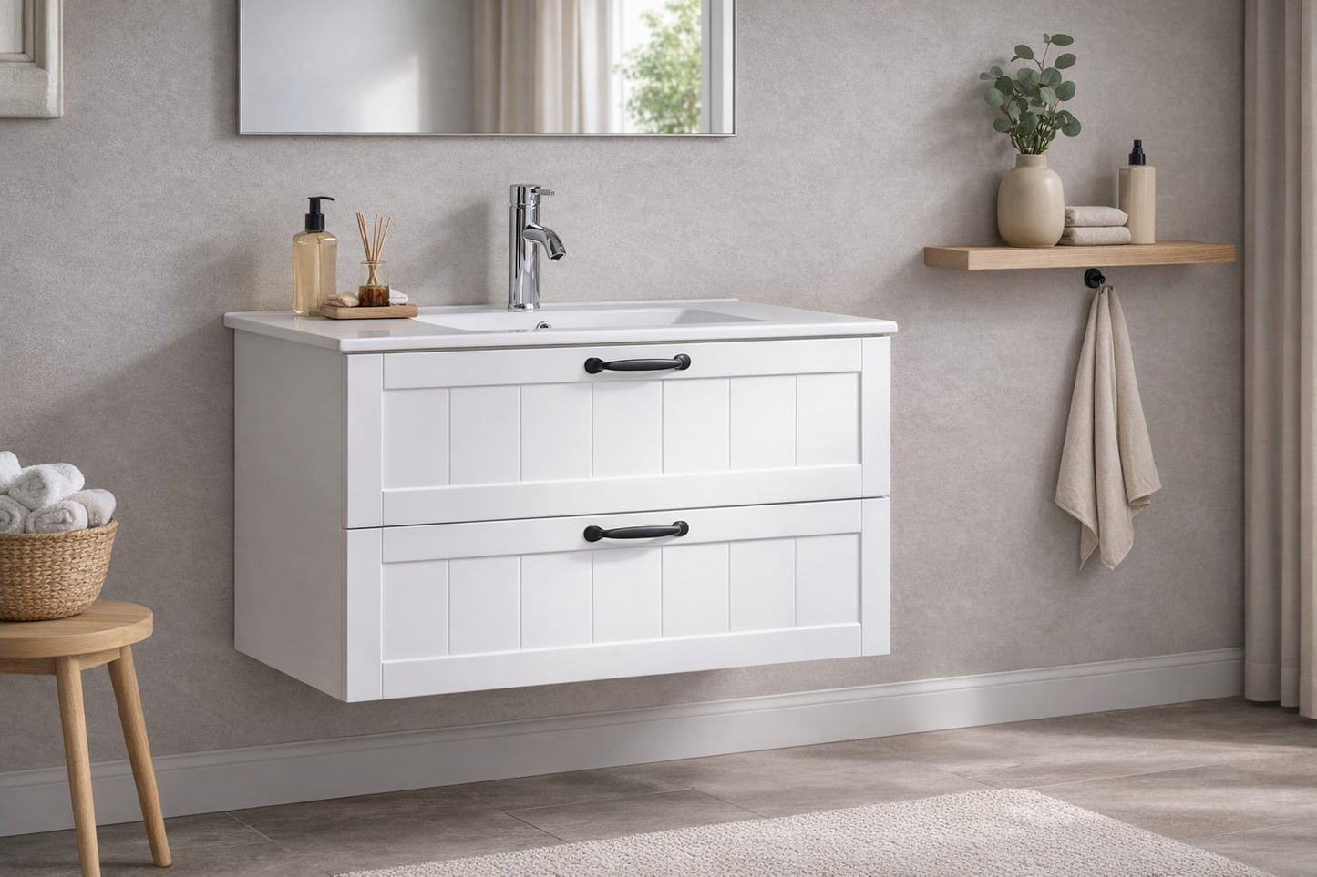 32" Wall-Mounted Bathroom Vanity – White