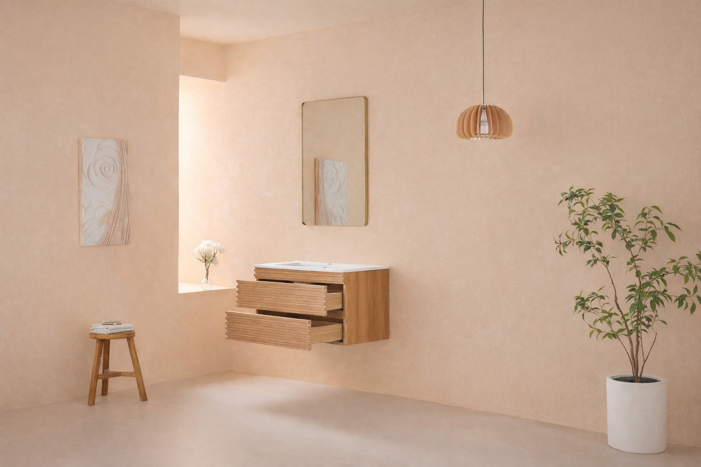 30" Wall-Mounted Bathroom Vanity – Silk Mist Oak