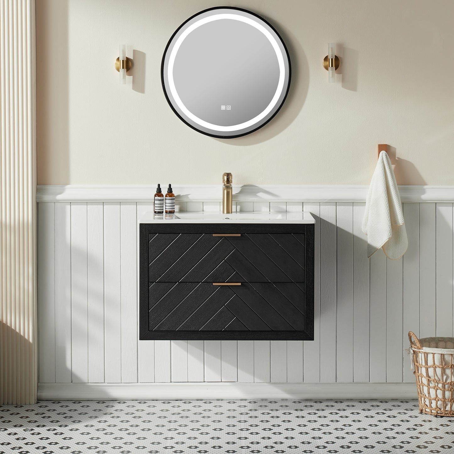 30" Wall-Mounted Bathroom Vanity – Black Textured Finish