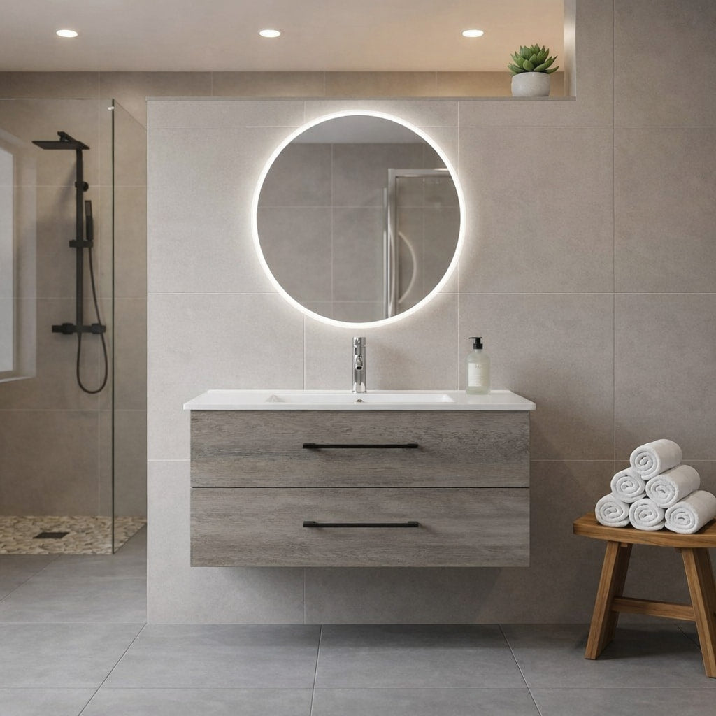 32" Wall-Mounted Bathroom Vanity – Gray Wood Grain