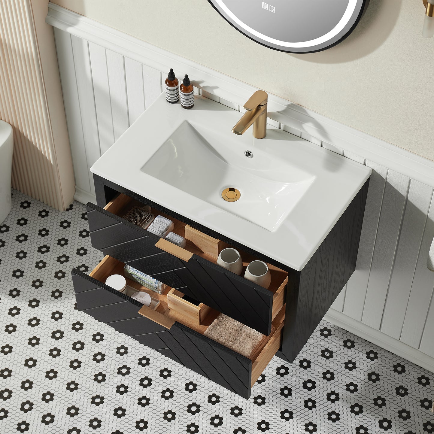 30" Wall-Mounted Bathroom Vanity – Black Textured Finish