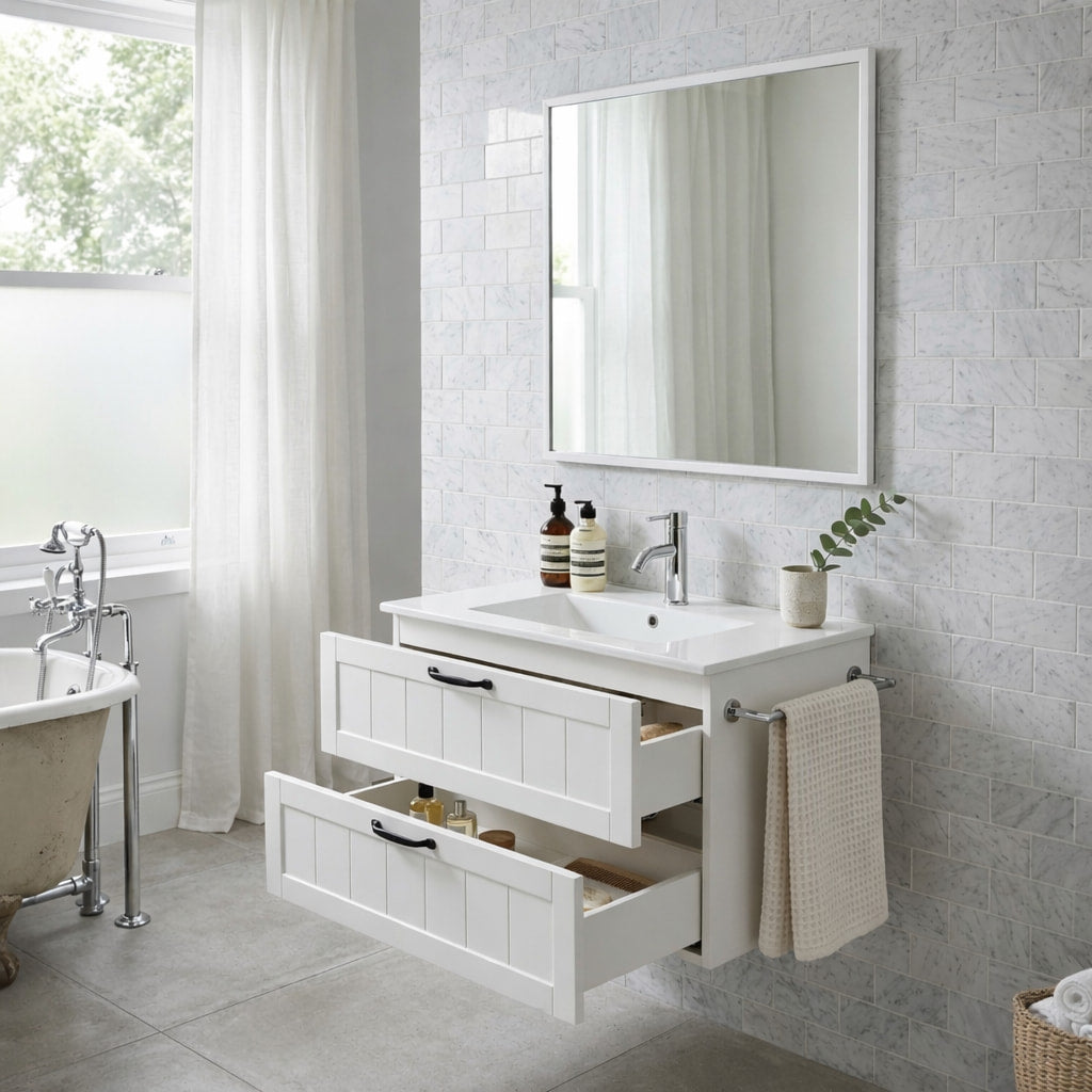 32" Wall-Mounted Bathroom Vanity – White