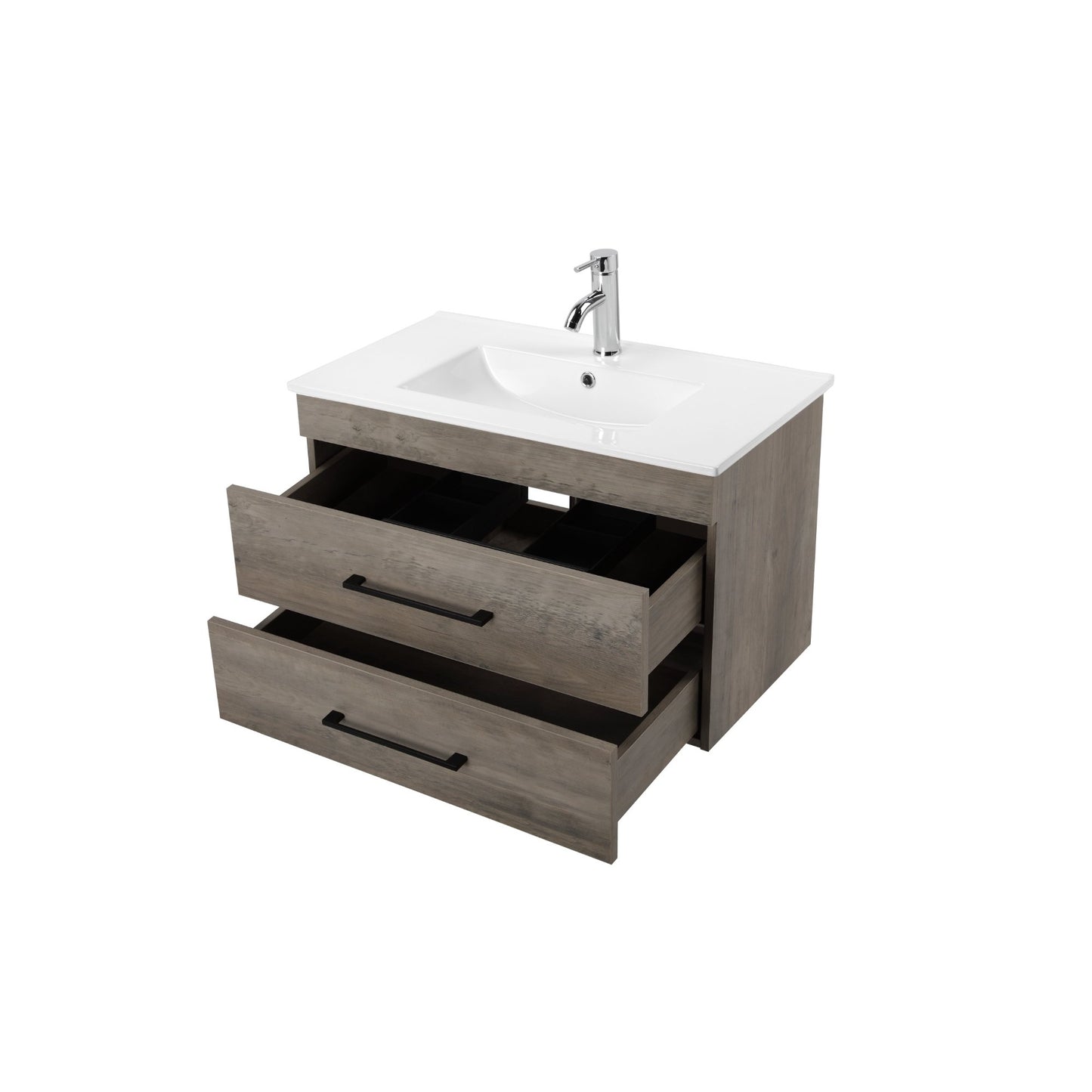 32" Wall-Mounted Bathroom Vanity – Gray Wood Grain