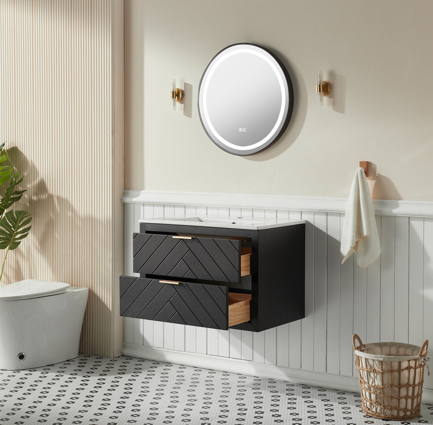 30" Wall-Mounted Bathroom Vanity – Black Textured Finish