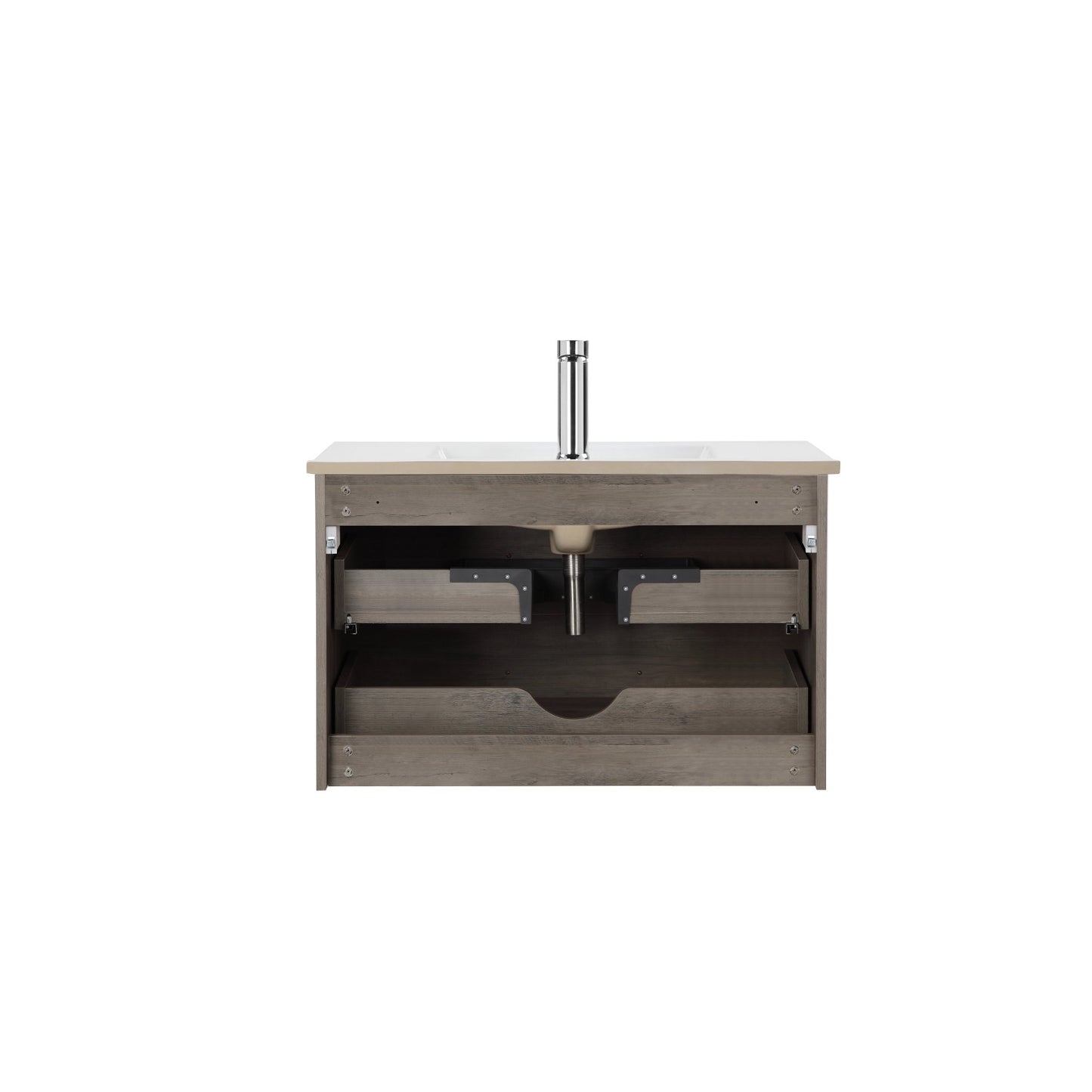 32" Wall-Mounted Bathroom Vanity – Gray Wood Grain