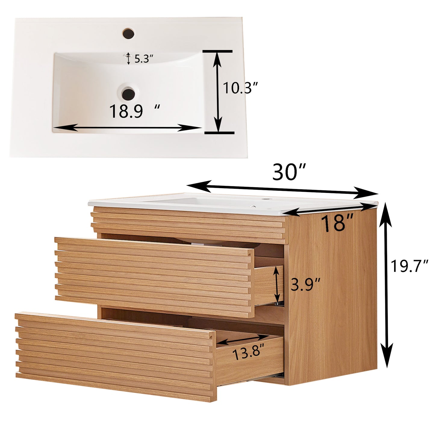 30" Wall-Mounted Bathroom Vanity – Silk Mist Oak