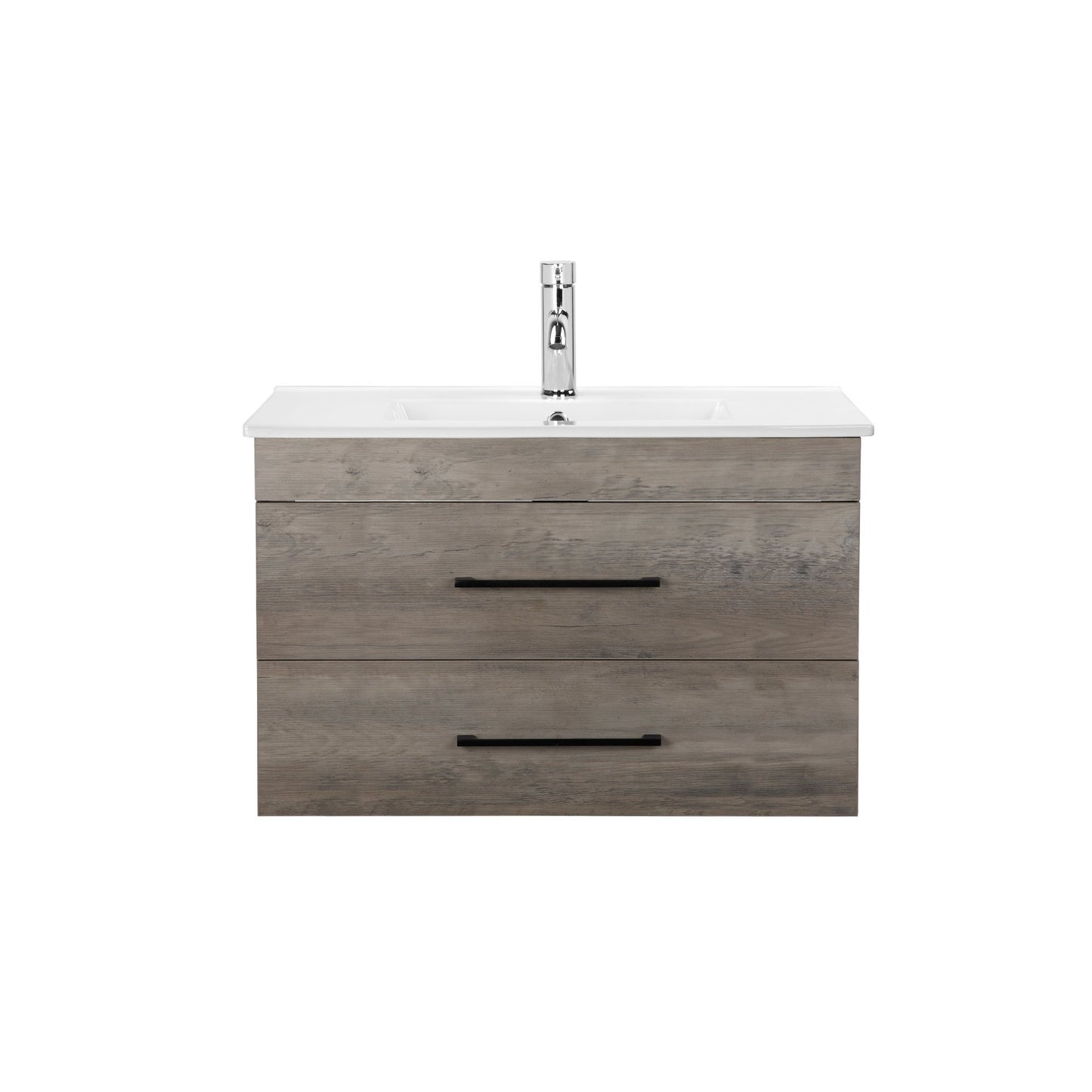 32" Wall-Mounted Bathroom Vanity – Gray Wood Grain