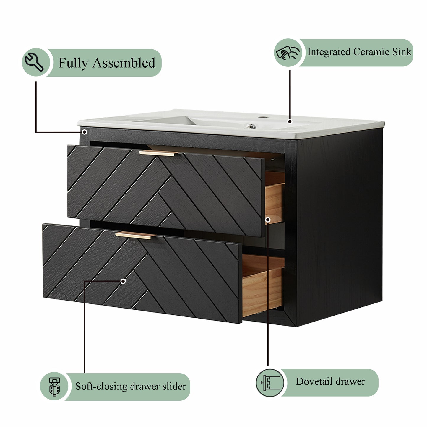 30" Wall-Mounted Bathroom Vanity – Black Textured Finish