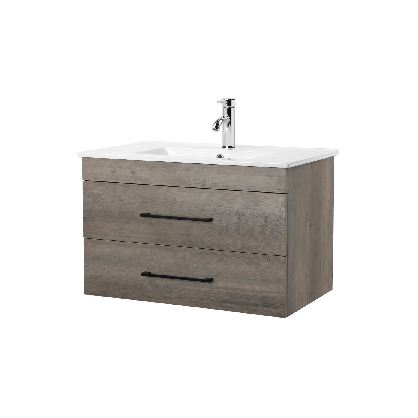 32" Wall-Mounted Bathroom Vanity – Gray Wood Grain
