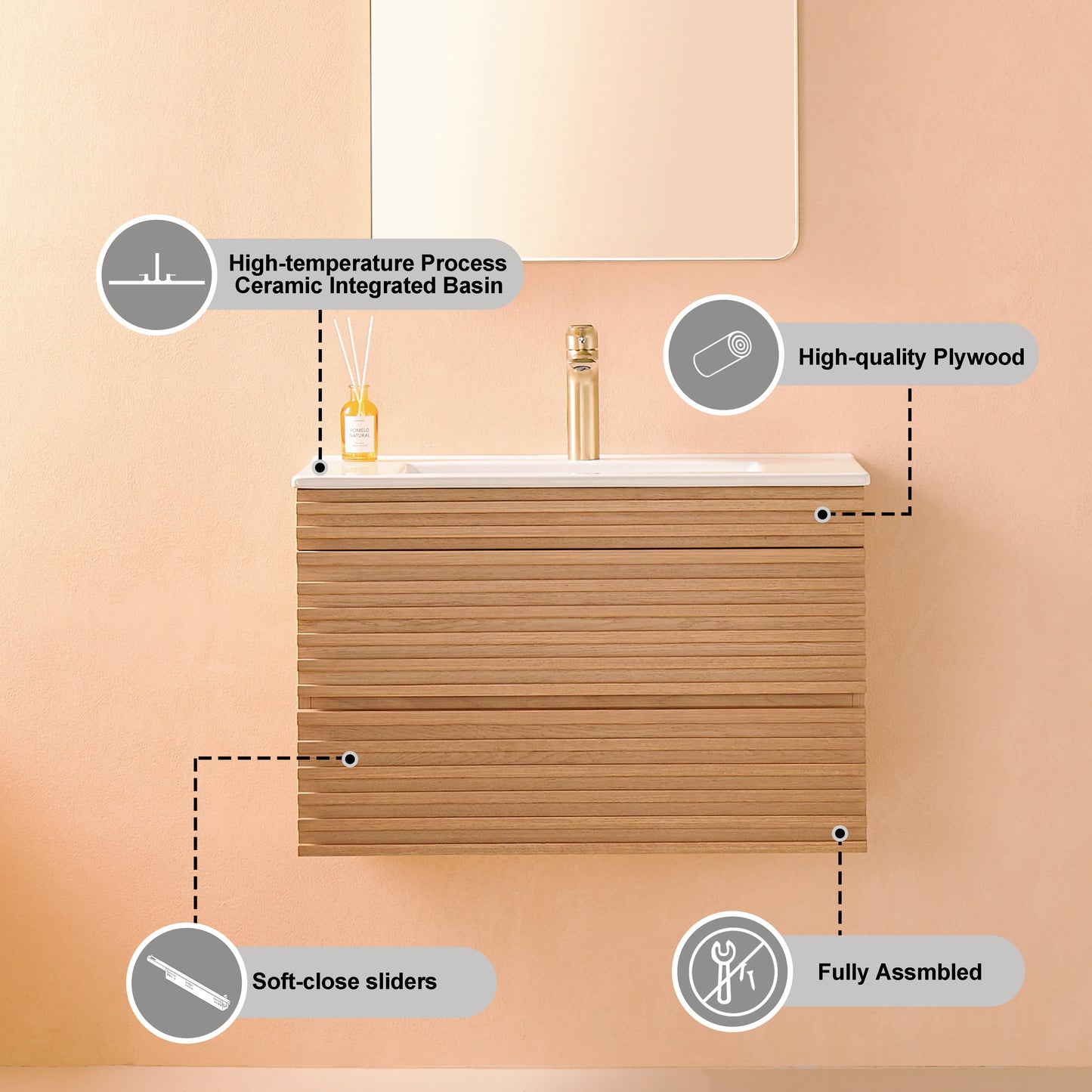 30" Wall-Mounted Bathroom Vanity – Silk Mist Oak