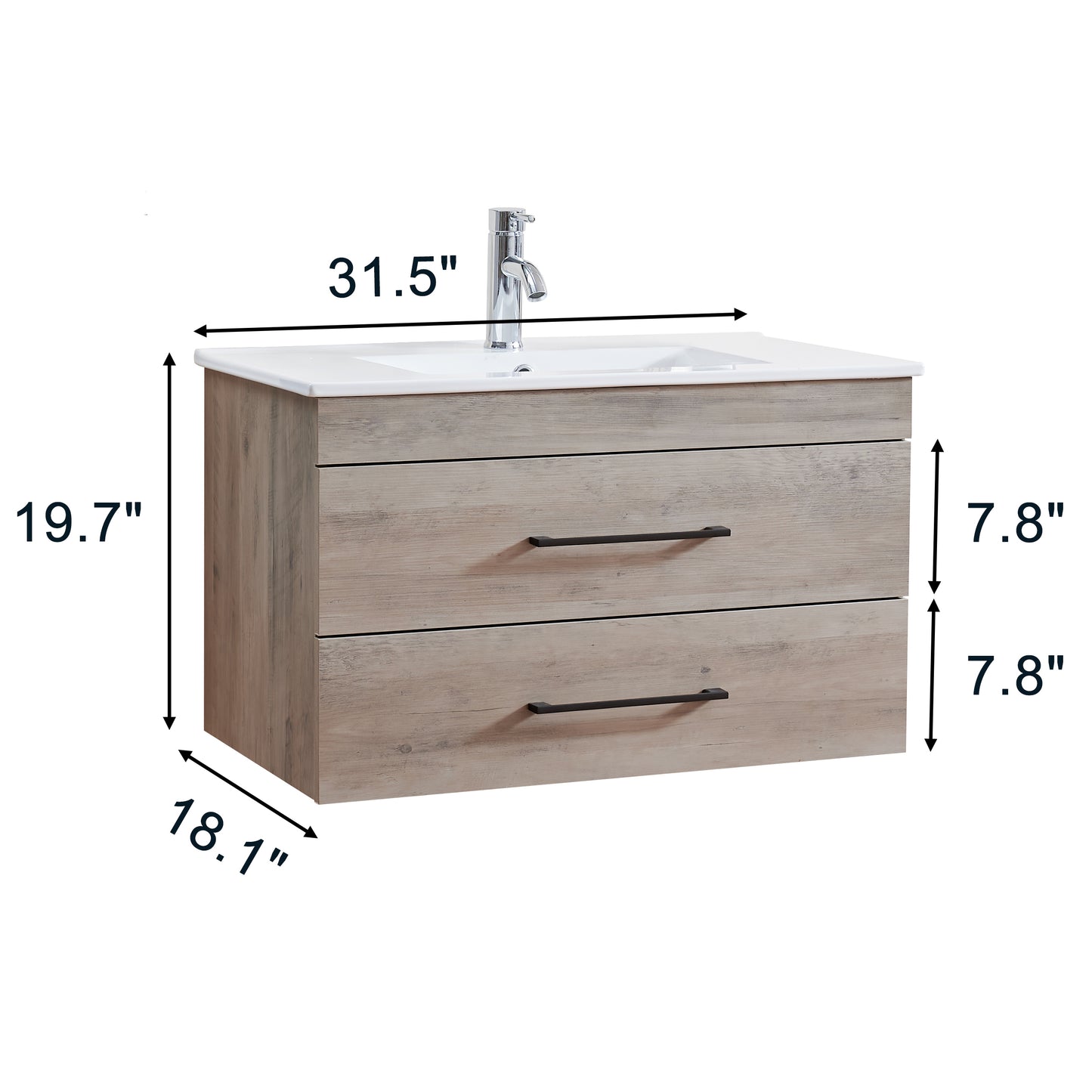 32" Wall-Mounted Bathroom Vanity – Gray Wood Grain